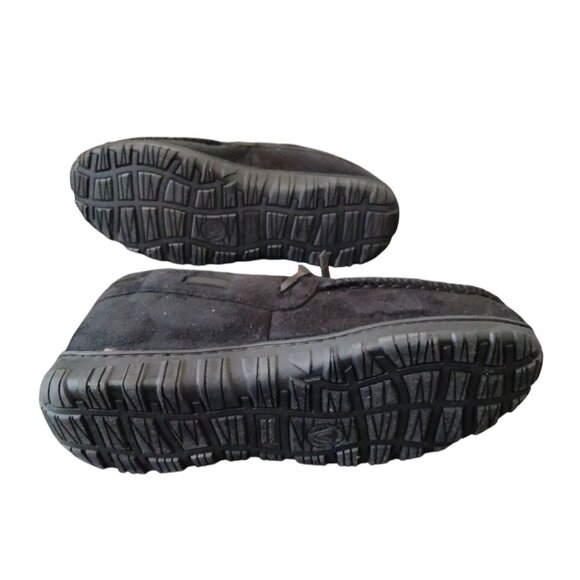 Moccasin Slippers Microsuede Upper Plush Lining Rubber Sole Black Mens Size 10 - Picture 10 of 11